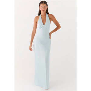 Ice Blue Heavy Hearted Satin Maxi