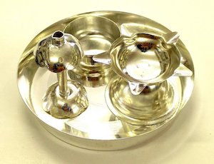 Small Pooja Thali with Incense Stick Stand, Diya and Kum Kum Box – The Decor NZ