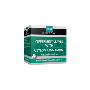 EXCEPTIONAL Peppermint Leaves with Ceylon Cinnamon 20 Pyramid Tea Bags