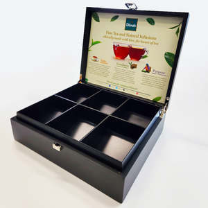 Presenters: Dilmah Standard Empty Black Presenter Box - 6 Slanted Slots