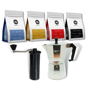 Precision 6 CUP Perculator + Grinder Bundle + Coffee Sample Pack