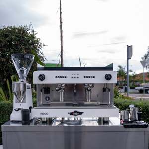 Wega: Wega Pegaso & Mazzer Super Jolly E Grinder + Precision Accessories & Stainless Steel Coffee Cart Package
