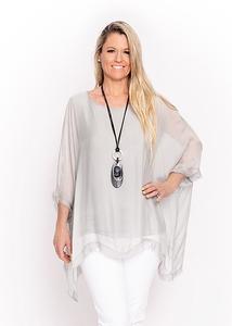 Natural Silk Batwing Top with Raw Edge - The Dressing Room NZ