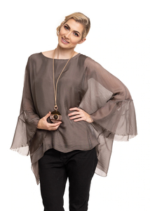 Women's Natural Silk Bell Sleeve Top - The Dressing Room NZ