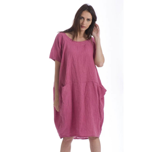 Products: Women's Natural Linen Short Sleeve Dress - The Dressing Room NZ
