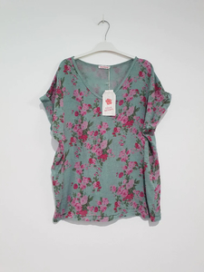 Products: Women's Natural Linen Floral T-Shirt - The Dressing Room NZ