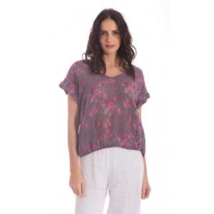 Products: Womens Natural Linen T-Shirt with Floral Print- The Dressing Room NZ