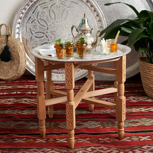 Moroccan Table - Hand-Stamped Tray With Folding Table Legs
