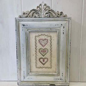 Completed Stitchwork Samples: Petite Heart Trio