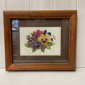 Completed Stitchwork Samples: Pansy Bouquet