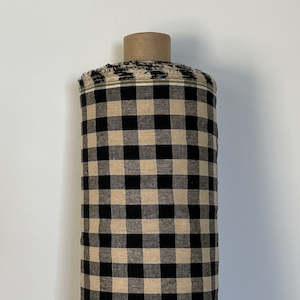 Curtain Fabrics: Oxford Check Beige Black Fabric