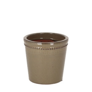 Glazed Taupe Flower Pot with Saucer