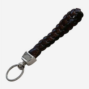 Homewares: Leather Key Ring - Walnut with Silver