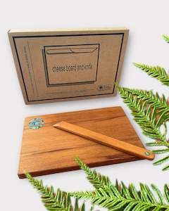 Woodware: Rimu Cheese Board with Knife and Paua Inlay