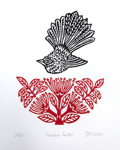 Art Design: Linocut Print - Freedom Fantail