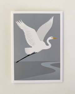 White Heron Greeting Card - By Artist Cathy Hansby