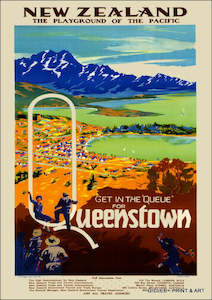 Nz Retro Prints: Vintage NZ Tourism Prints - Queenstown