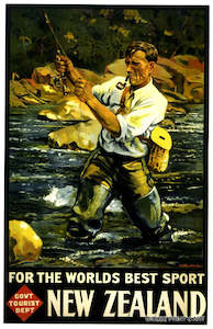 Nz Retro Prints: Vintage NZ Tourism Prints - Fly Fishing