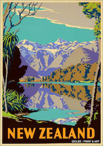 Vintage NZ Tourism Prints - Lake Matheson