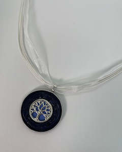 Upcycled Coffee Pod Jewellery: Upcycled Jewellery - Tree of Life Necklace - Dark Blue