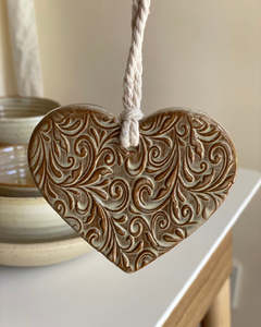 Christmas Decorations: Handcrafted Ceramic Flourish Hearts by Michelle Bow
