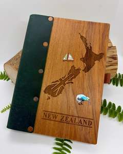 Rimu & Leather Refillable Notebook with Paua - A5