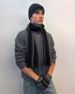 Textiles Accessories Linens: Men's Possum Merino Striped 3-Piece Set | Beanie, Scarf & Gloves