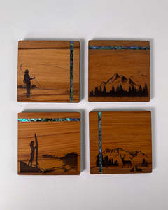 Kitchen Dining: Rimu & Paua Coasters - individual - Kiwi Adventure