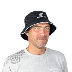 Products: Adult and Kids Black Bucket hat with New Zealand silver fern logo 100% Cotton