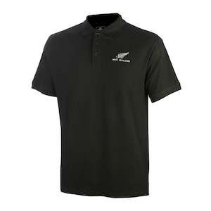 Products: Black Polo Shirt with New Zealand silver fern logo