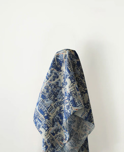 Featured Collection: Summer Love: 100% Linen, Blue & White Villages Print 140 cm w, 145 gsm $40