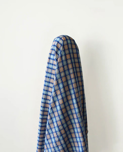 Deadstock Sale: Deadstock Sale: Blue & Peach Seersucker Check 100% Cotton 18 cm w $12.00