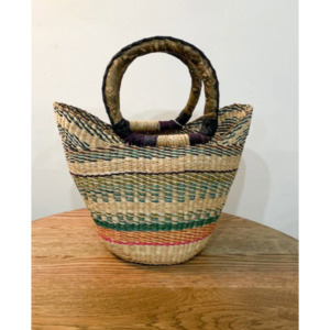 African Basket Collection: Small Market Basket ~ Teal, Greens and Orange