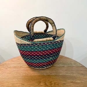 African Basket Collection: Small Market Basket ~ Burgundy and Teal