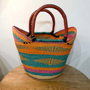 African Basket Collection: Market Basket ~ Orange and Teal and Pink