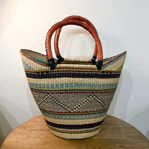 African Basket Collection: Market Basket ~ Navy and Cream and Teal