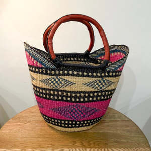 African Basket Collection: Market Basket ~ Pink and Cream with Diamonds
