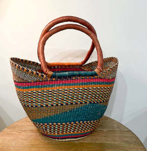 African Basket Collection: Market Basket ~ Teal and Orange and Navy Blue