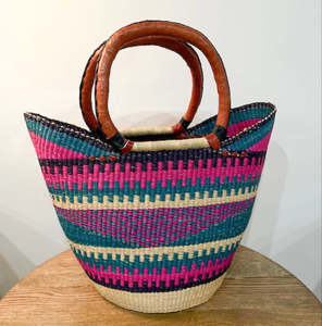 African Basket Collection: Market Basket ~ Teal, Purple and Pink