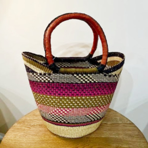 African Basket Collection: Market Basket ~ Pink and Olive
