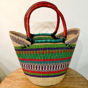 African Basket Collection: Market Basket ~ Lime, Navy and Red