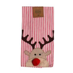 Reindeer Embellished Tea Towel