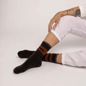 Nooan Socks - Dunedin, 3 Stripe Seal Brown