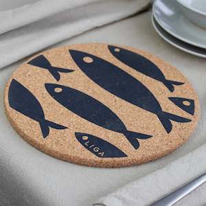 Gifting: Natural Cork Placemats - Grey Fish