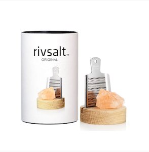 Rivsalt Original - Himalayan Salt With Stainless Steel Grater and Oak Stand