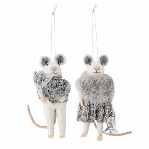 Felted Christmas Peo Ornament - Glamourous Mouse Pair