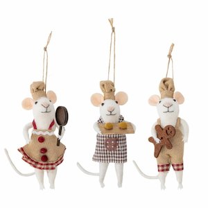 Felted Christmas Peo Ornament - Festive Mouse Bakers