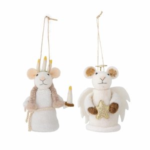 Felted Christmas Peo Ornament - Carolling Mouse Pair