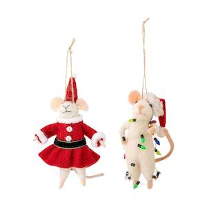 Felted Christmas Peo Ornament - Festive Mouse Pair