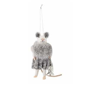 Felted Christmas Peo Ornament - Mouse in Silver Dress